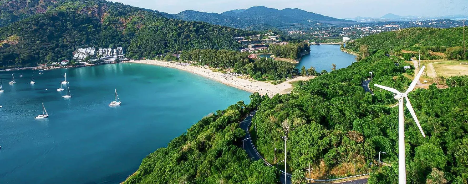 Aerial view of Nai Harn Beach and bay, South Phuket, Thailand