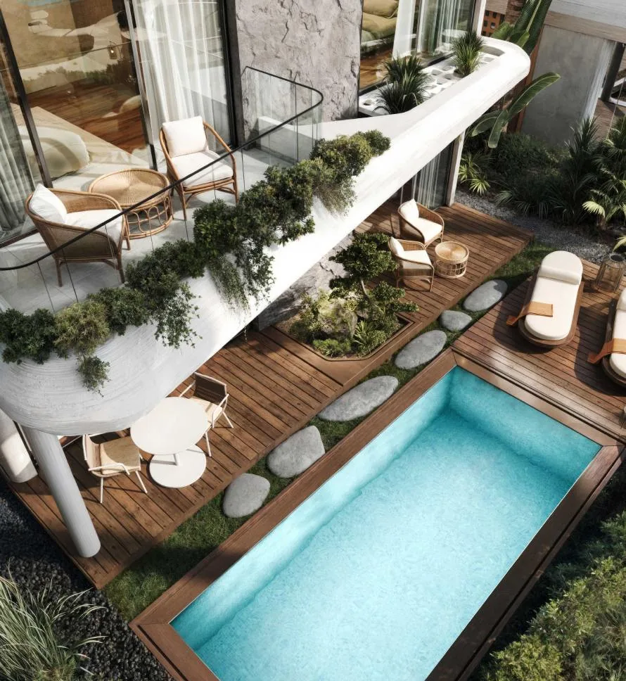 Private pool and terrace at Sunny Moon Village (illustrative render)